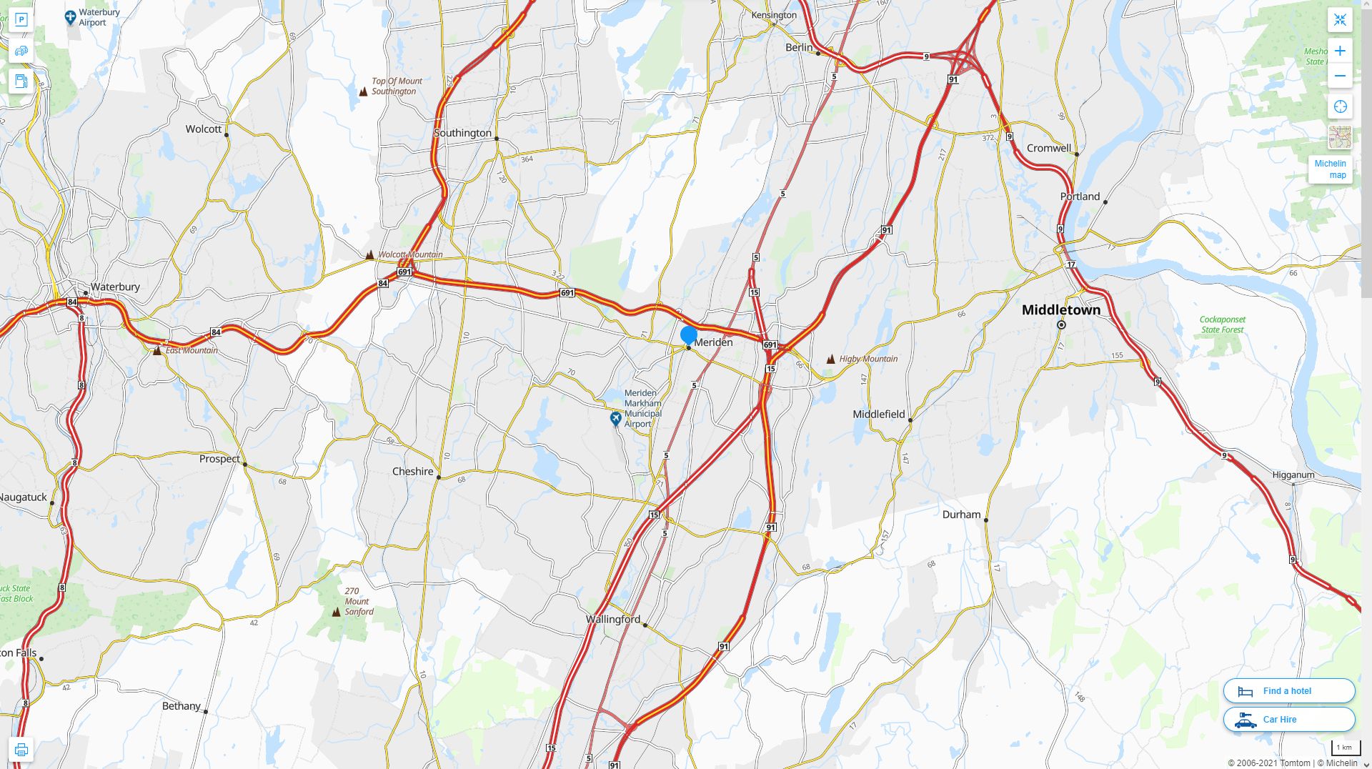 Meriden Connecticut Highway and Road Map